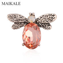 MAIKALE Big Crystal Beads Honey Bee Brooch Pins Moth Broche Rhinestone Insect Brooches for Women Girl Vintage Alloy Accessories 2024 - buy cheap