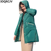 Jaqueta parka feminina, casacos longos com capuz forro de algodão grosso casual r1025 2019 2024 - compre barato