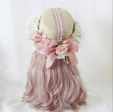 Lolita chapéu de palha estilo pastoral b1768, chapéu de flores mori feito à mão para meninas e praia 2024 - compre barato
