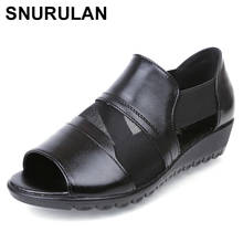 SNURULAN Genuine Leather With Mesh Women Sandals Solid Slip On Ladies Shoes For Woman Shallow Cover Heel Sandalias Mujer 2024 - buy cheap