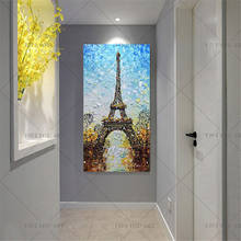 Paleta grande pintada a mano con cuchillo, torre de noche, pintura al óleo sobre lienzo, imágenes artísticas de pared de Torre abstracta para decoración del hogar y sala de estar 2024 - compra barato