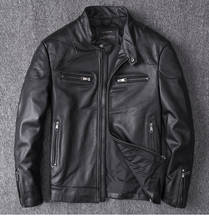 YR!Free shipping.fashion motor biker genuine leather jacket.Beckham cowhide coat.mens plus size slim leather jackets,Popular 2024 - buy cheap