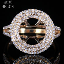 HELON 9mm Round Solid 14k Yellow Gold AU585 Pave 0.56ct Natural Diamonds Semi Mount Engagement Wedding Ring Women Fine Jewelry 2024 - buy cheap