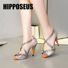 Hipposeus Women Dance-Shoes For Girls Ladies Ballroom Latin Modern Tango Dancing Shoes Sequined Salsa Sandals High Heels Silver 2024 - buy cheap
