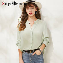 SuyaDream Women Silk Blouses 100%Silk Crepe Office Lady V neck Long Sleeved Blouse Shirt Chest Pockets Shirts 2022 2024 - buy cheap