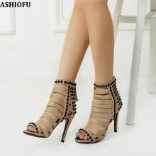 ASHIOFU-Sandalias de tacón alto hechas a mano para mujer, zapatos con remaches y pinchos para fiesta y graduación, sandalias de noche a la moda con punta abierta 2024 - compra barato