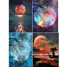 5d diy pintura diamante lua árvore bordado ponto cruz paisagem decoração da casa diamante arte mosaico artesanal arte 2024 - compre barato