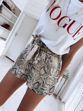 Shorts curto feminino estampado com cobra, cintura alta, casual, folgado, com estampa de cobra, praia, festa, roupa de balada 2024 - compre barato