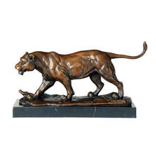 Escultura de bronze leoa estátua leão estatueta do vintage cobre arte escritório mesa decoração 2024 - compre barato