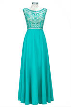 Elegante vestido de noche verde esmeralda con cuentas de encaje, largo, de gasa, sin mangas, línea A, Formal, para fiesta 2024 - compra barato