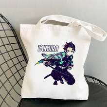 Demon Slayer-Bolso de compras de algodón ecológico, bolsa de mano reutilizable, tejido, plegable, personalizado 2024 - compra barato