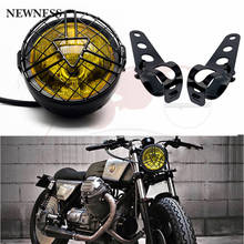 Lente amarela para farol dianteiro de motocicleta 12v, lâmpada de feijão alto/baixo + máscara retrô de metal universal para honda cb100 cb125s gn125 cg125 2024 - compre barato