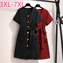 New 2021 summer plus size mini dress for women short sleeve loose casual black red button pocket dress belt 3XL 4XL 5XL 6XL 7XL 2024 - buy cheap