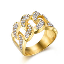 Anel de aço inoxidável 316l, anel estilo de corrente, cristal de zircônia e ostentação, joia de moda masculina 2024 - compre barato