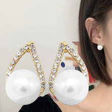 Fashion Brand Round White Pearl Stud Earrings For Women Classic Water Drop Crystal Earring Elegant Party Jewelry For Gifts 2024 - buy cheap