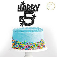 Custom Harry is 5 birthday Black glitter cake topper personalised, Party Decorations food toothpicks any name any colour 2024 - buy cheap