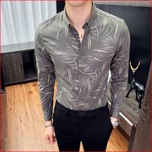 Autumn personality flower shirt men's long sleeve retro youth Slim Korean version of the handsome floral shirt British business 2024 - buy cheap