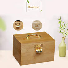 Caixa do tesouro do banco de dinheiro de madeira de bambu com bloqueio mealheiro cofre de poupança para caixa de moedas retro acessórios de jóias decoração 2024 - compre barato