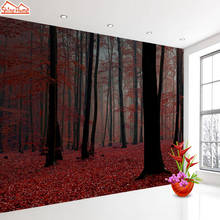 Murales de fotos personalizados, fondos de pantalla tropicales de árboles de bosque rojo para sala de estar y dormitorio, autoadhesivos de contacto, decoraciones para el hogar 2024 - compra barato