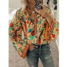 Trendy Ladies Women Long Sleeve Floral Print Loose Fit Shirts Blouse Female Girls Casual Autumn Boho Beach Tops Blouses Outwear 2024 - buy cheap