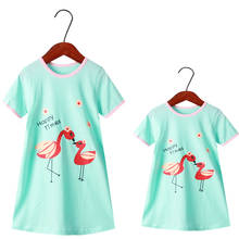 Платье Unini-yun для мамы и дочки, одежда для мамы и дочки, хлопковая ночная рубашка для девочек с мультяшным принтом, милая одежда для сна для больших девочек с коротким рукавом 2024 - купить недорого