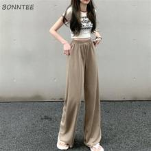 Casual Pants Women Teenagers Summer Daily Full Length BF Trousers Elastic Waist All-match Solid Straight Simple Flat New Arrival 2024 - buy cheap