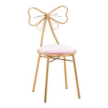 Nordic Princess Backrest Makeup Chair Gold Iron Leg Bow Tie Barstool With Seat Cushion Salon Spa Cafe Pub Kitchen Dressing Chair 2024 - buy cheap