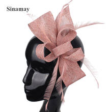 Grey Sinamay Fascinator Hair Clip For Women Wedding Hat Fuchsia Ladies Fashion Show Church Party Bride Married Feather Headdress 2024 - buy cheap