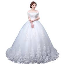 2022 New Wedding Dress Elegnat Boat Neck Sweep Train Lace Up Ball Gown Princess Luxury Wedding Dress Vestido De Noiva 2024 - buy cheap