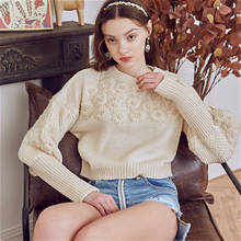 AYUALIN floral emboidery lantern long sleeve women sweaters 2020 Vintage pull boho Autumn winter warm Pullovers Knit Jumpers 2024 - buy cheap