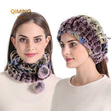 Bufanda de piel de conejo Rex para mujer, de doble uso Gorro con pompón, multifunción, cálido, para otoño e invierno, novedad 2024 - compra barato