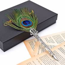 1set Vintage Handmade Peacock Feather Quill Dip Fountain Pen + Writing Ink 3 Nibs Kit Set with Gift Box High quality 2024 - buy cheap