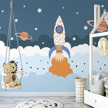 Papel tapiz Mural personalizado 3D pintado a mano, dibujos animados, cohete, espacio, papel tapiz, pegatinas impermeables autoadhesivas para dormitorio de niños 2024 - compra barato
