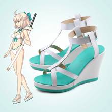 Game FGO Fate Grand Order Okita Souji Customize Cosplay Summer Shoes Anime Party Halloween sandals Shoes Custom Made Free Ship 2024 - buy cheap