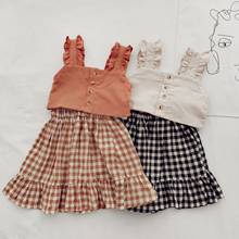 Girls Suit Strap Vest with Plaid Skirt Two Pieces Sets Toddler Kids Cotton Short Tops+skirt 2020 Summer New Children Clothing 2024 - buy cheap