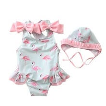 Новый милый купальный костюм с шапочкой для маленьких девочек, детский летний купальный костюм с фламинго 2024 - купить недорого