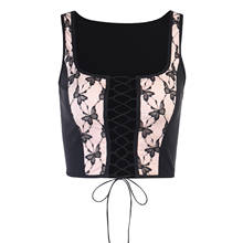 Front Lace Up Vintage Tops Women Sleeveless Sexy Crop Tank Top Butterfly Print Sleeveless Hollow Out Vest Shirts Female Summer 2024 - buy cheap