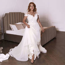 Thinyfull Elegant Plus Size Wedding Dresses A Line O Neck Cap Sleeve Bride Dresses Tulle Lace Appliques Vestido De Novia 2020 2024 - buy cheap