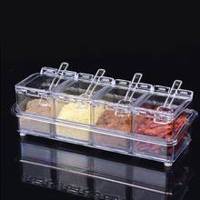4 in 1 Clear Condiment Jar Seasoning Rack Spice Pots Box Storage Container  Kitchen Tool  with Cover and Spoon X4YD 2024 - buy cheap