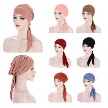 Bandana feminina com lenço hijab e quimioterapia, chapéu de cor sólida, turbante, perda de cabelo, lenço, pré-amarrado, 2020 2024 - compre barato