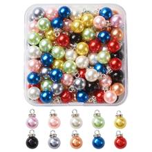100pcs Plastic Imitation Pearl Pendants Platinum Plated Alloy Findings Round Mixed Color For Necklace Jewelry DIY Making 2024 - купить недорого