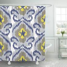 Beige Ikat Ogee Abstract Baroque Flower Pale Blue Shower Curtain Waterproof 60 x 72 Inches Set with Hooks 2024 - buy cheap