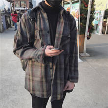 Autumn/winter Korean coat check retro Mao Hong Kong wind Korean style loose long-sleeved shirt men and women. 2024 - buy cheap
