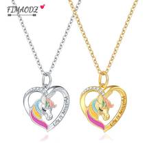 FIMAODZ Fashion Unicorn Necklace Colorful Horse Animal Crystal Pendant Silver Gold Color Cartoon Necklaces Kids Girls Party Gift 2024 - buy cheap