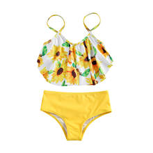 FOCUSNORM-Conjuntos de Bikini para niñas pequeñas, traje de baño con estampado de flores y volantes, sin tirantes, pantalones cortos, 6-12 años, 2 uds. 2024 - compra barato