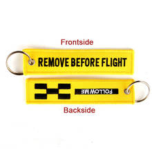 5 PCS/LOT Remove Before Flight Keychain FOLLOW ME Yellow Keychain Jewelry Embroidery Safety Tag llavero Fashion Sleutelhanger 2024 - buy cheap
