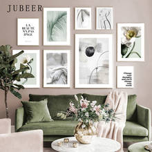 Pôsteres verdes de folhas e flores, estilo nórdico, arte de parede, verde, abstrato, pintura em tela, imagem de decoração para sala de estar 2024 - compre barato