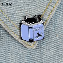 XEDZ Dark Assassin Cat Reading Blue Letter Magic Book Animal Badge Exquisite popular Enamel Pin Lapel Cloth Brooch Jewelry 2024 - buy cheap