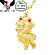 OMHXFC Atacado Europeia Moda Mulher Homem Unisex Partido Presente de Casamento Aniversário 18KT Peixinho Zircão Ouro Verdadeiro Pingente Encanto PN93 2024 - compre barato