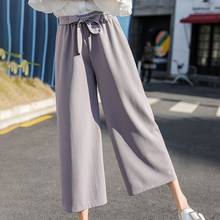 Women Summer Solid Color Pants Wholesale Ladies Polyester Casual Beach Pants Loose Wide Leg High Waist Straight Nine Pants XL 2024 - buy cheap